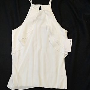 NWT bailey 44 cream 100% silk top, ruffles, medium
